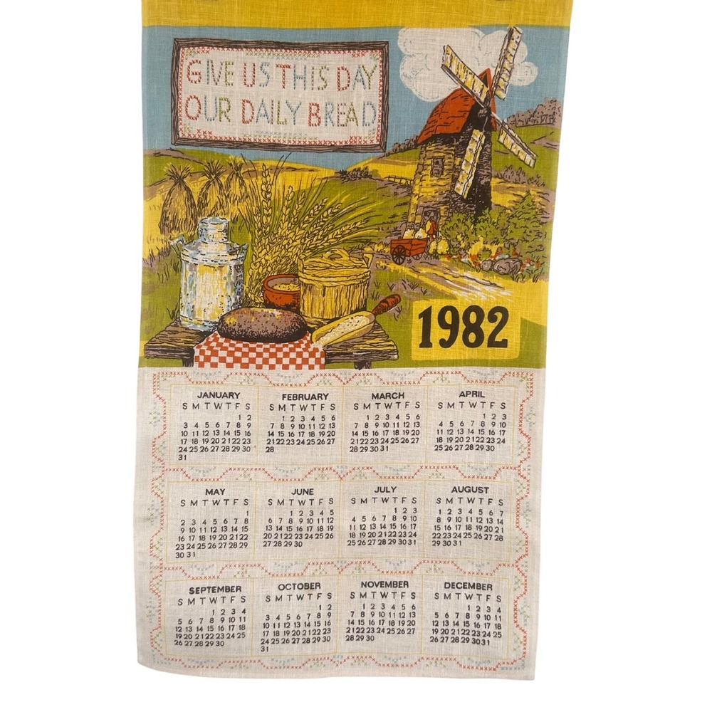 VTG 1982 Kitchen Calendar Towel Give Us This Day Our Daily Bread Grandmacore